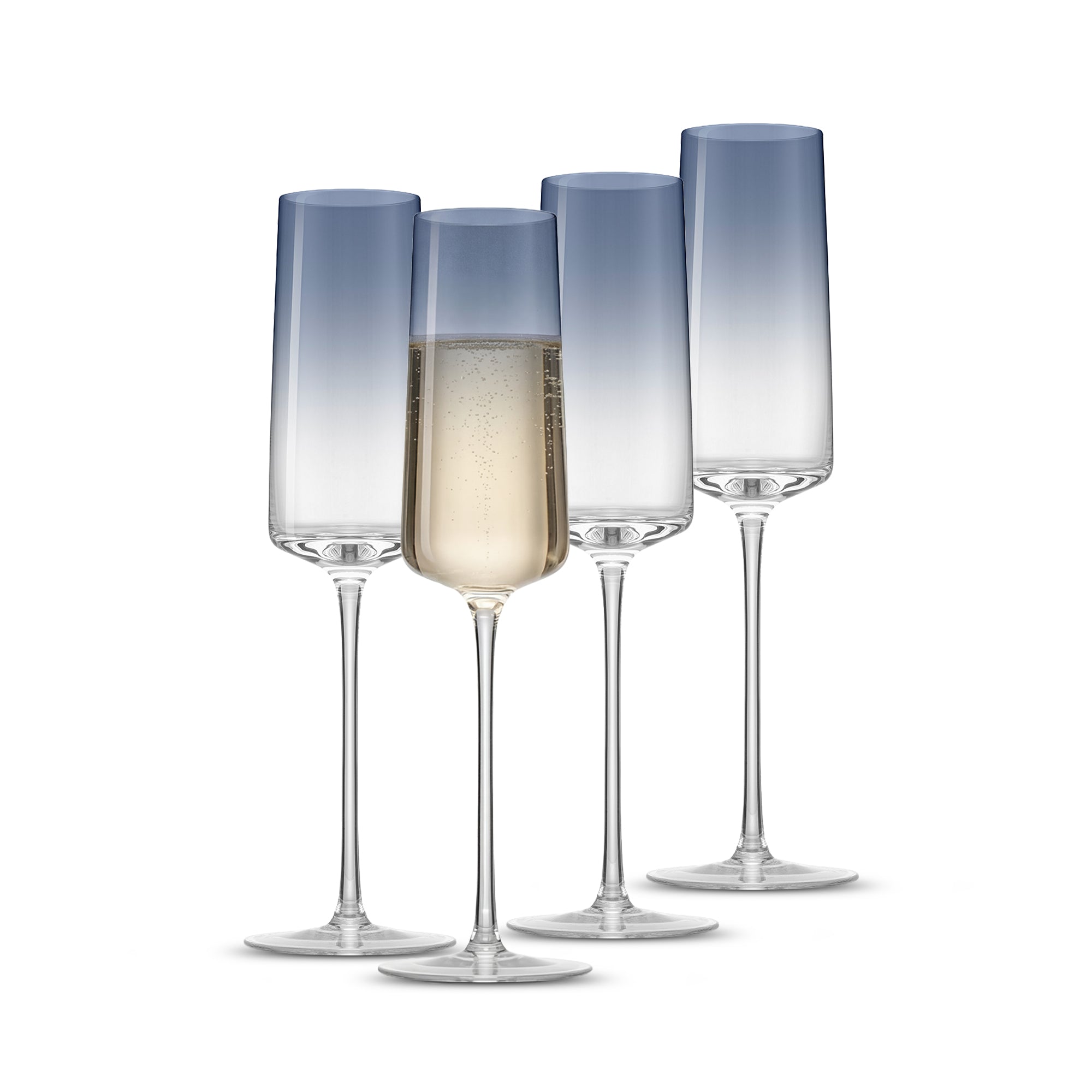 JoyJolt Sidney Blue Ombre Champagne Flutes, Set of 4 — 7 oz Lead-Free Crystal