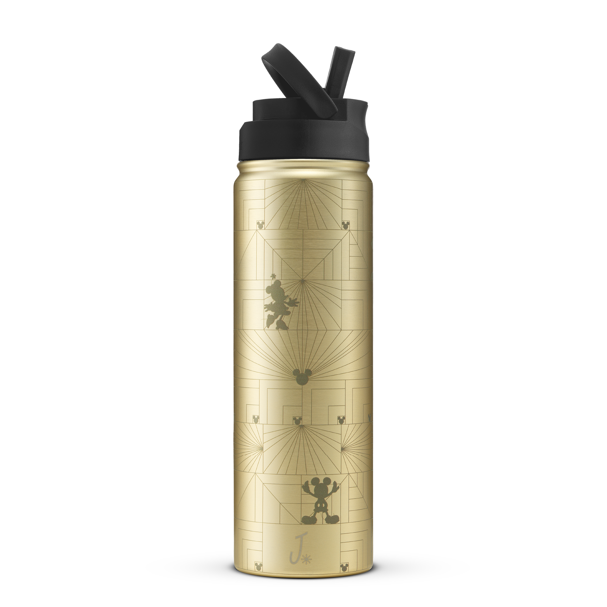 JoyJolt Disney Mickey & Minnie Mouse MonoMouse Stainless Steel Water Bottle – 22 oz, Gold Art Deco