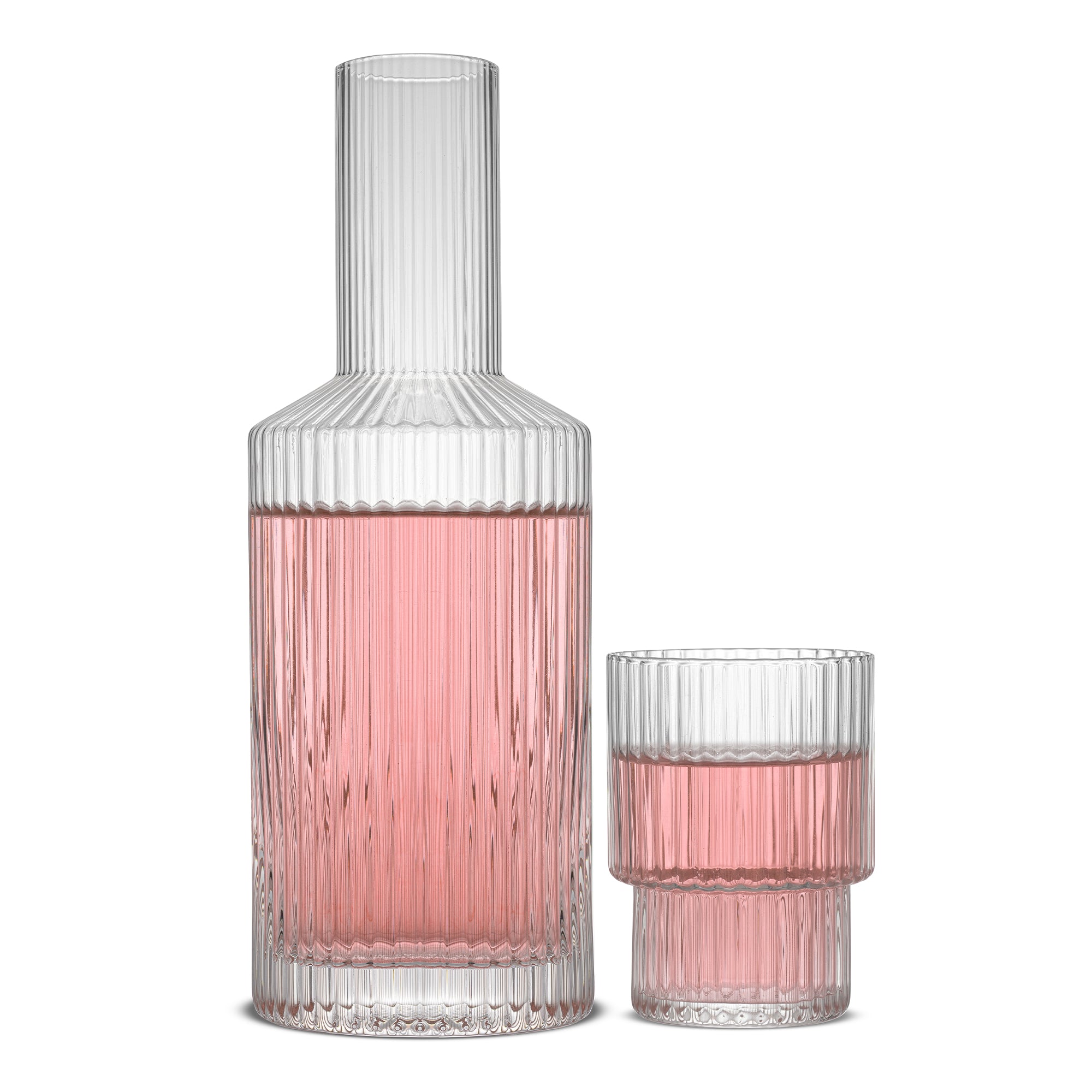 JoyJolt Elle Fluted Bedside Decanter Set – 26 oz Carafe & 7 oz Glass