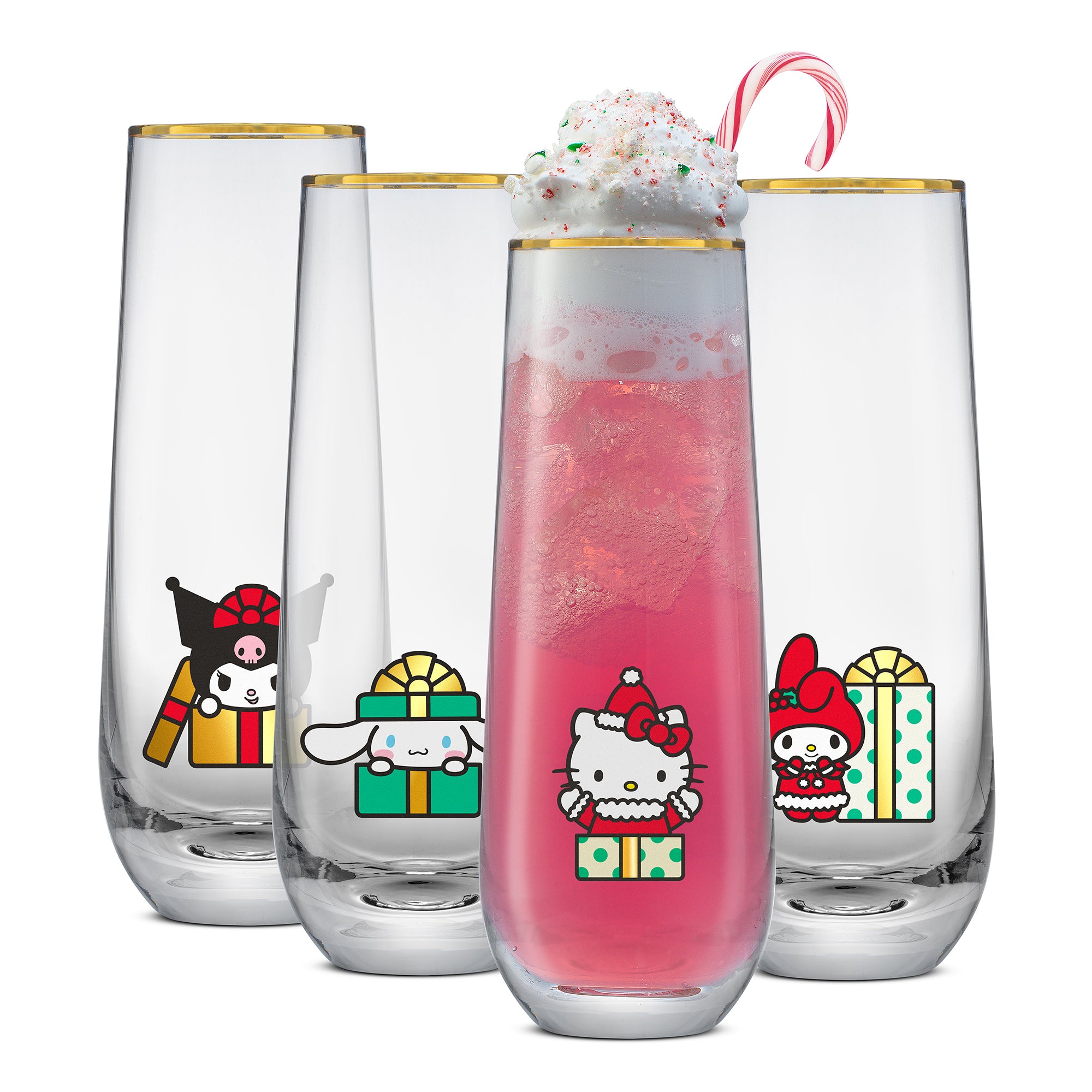 JoyJolt Hello Kitty® and Friends Holiday Stemless Flutes, Set of 4